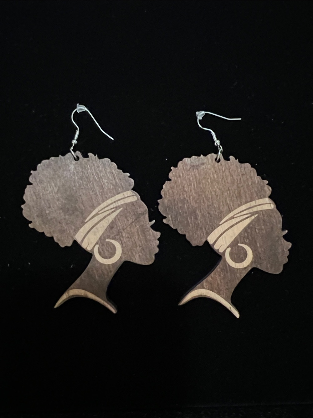 Brown Wooden Afro Silhouette Dangle Earrings